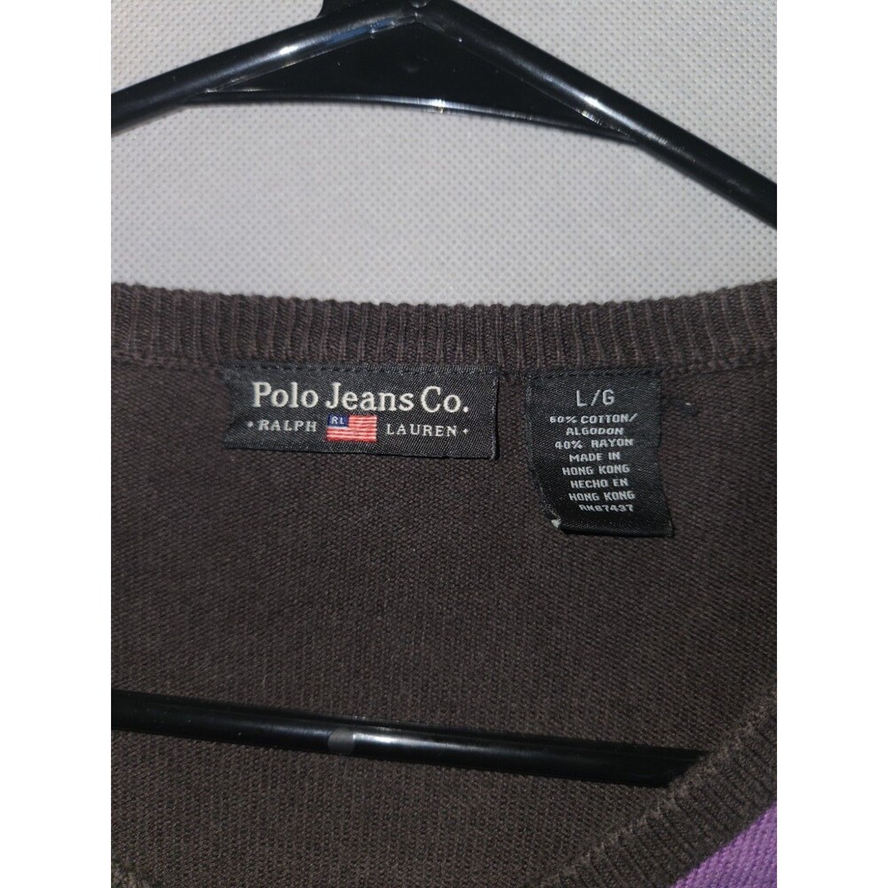 Polo Jeans Co Ralph Lauren Argyle Cardigan Sweater Womens L Brown Pink PurpleY2K - Picture 2 of 9